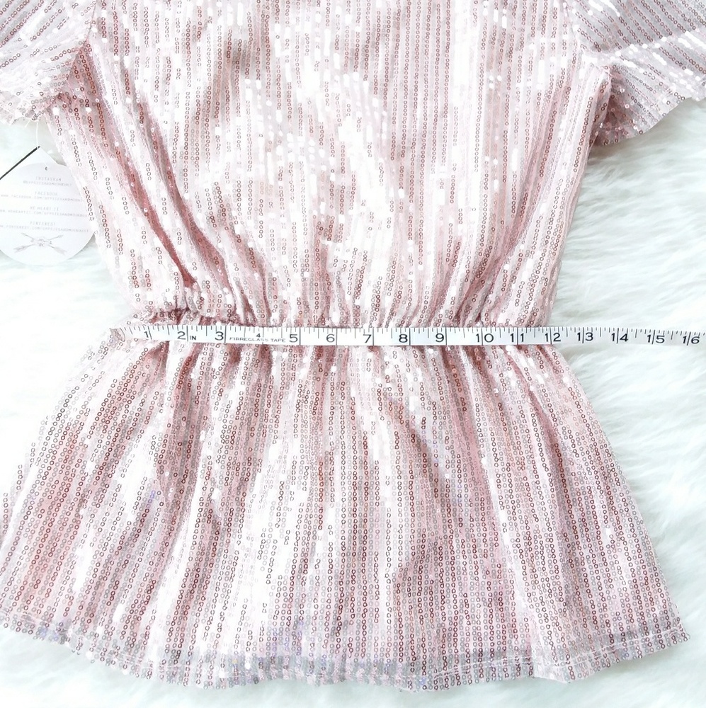 Sequined Top Waist Tie Peplum V Neck Pink - Picture 4 of 5